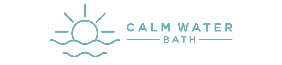Calm Water Bath logo featuring a sun rising over water waves with text reading Calm Water Bath