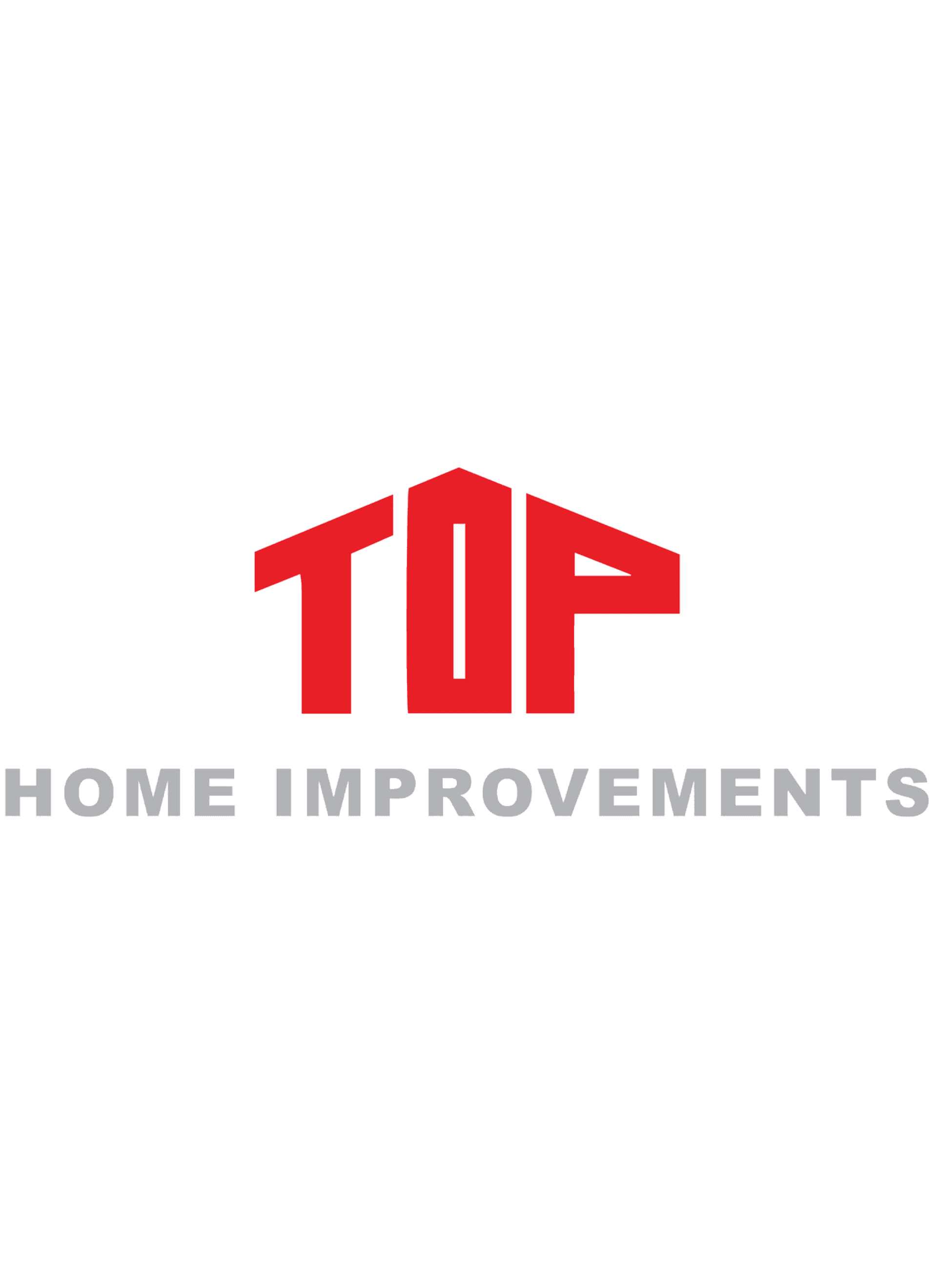 TOP Home Improvements logo featuring red house roof icon with company name in gray text below